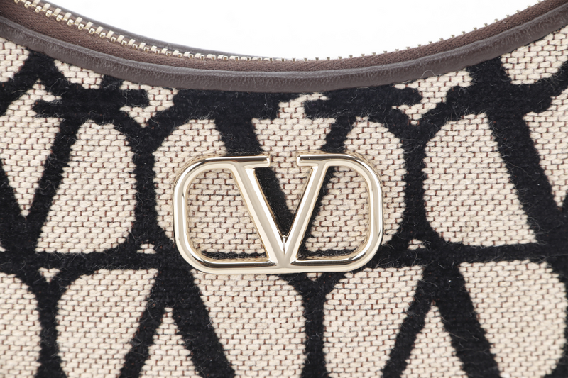 VALENTINO GARAVANI TOILE ICONOGRAPHE SHOULDER BAG MINI BEIGE FABRIC V LOGO GOLD HARDWARE WITH DUST COVER AND BOX