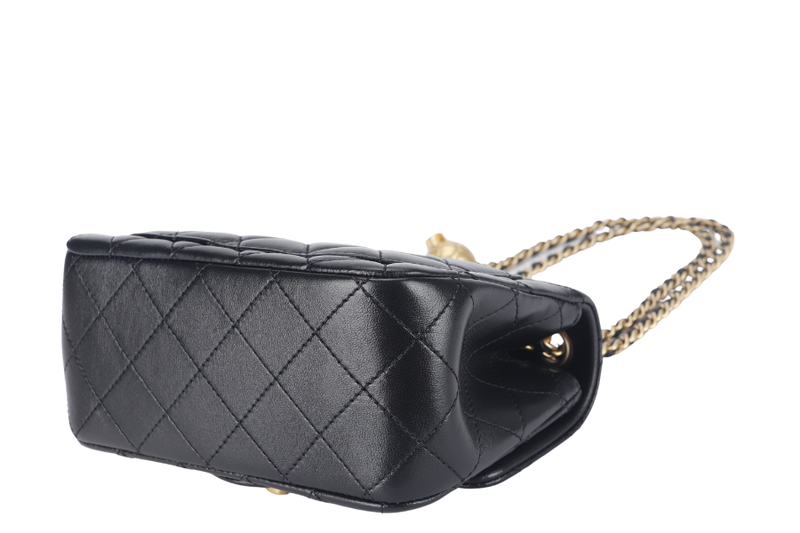 CHANEL CLASSIC FLAP SMALL PEARL BLACK LAMBSKIN GOLD HARDWARE MICROCHIP (G88xxxx) WITH DUST COVER AND BOX