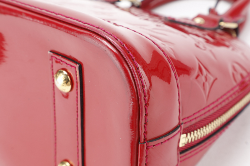 LOUIS VUITTON ALMA BB RED VERNIS WITH GOLD HARDWARE, STRAPS AND NO DUST COVER