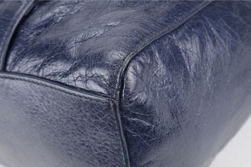 MIU MIU VITELLO SHINE SATCHEL DARK BLUE LEATHER SILVER HARDWARE WITH STRAPS AND NO DUST COVER