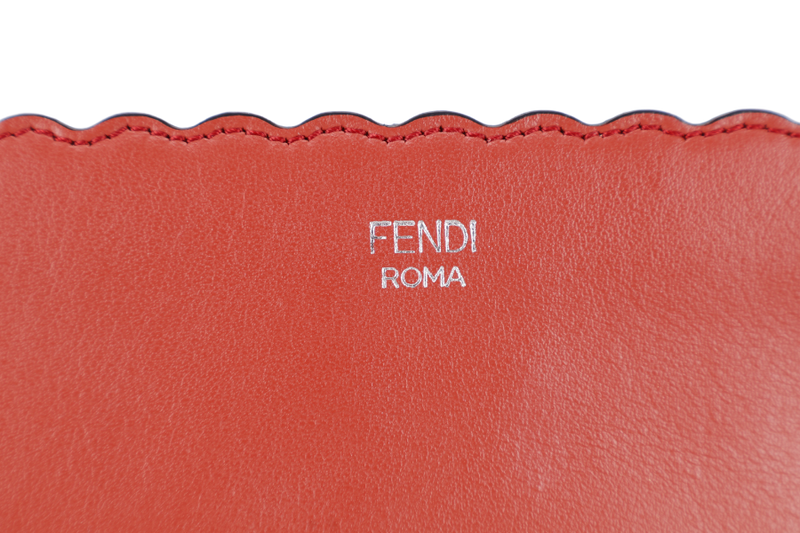 FENDI BUG'S EYE LEATHER CLUTCH BRICK COLOR WITH DUST COVER AND BOX