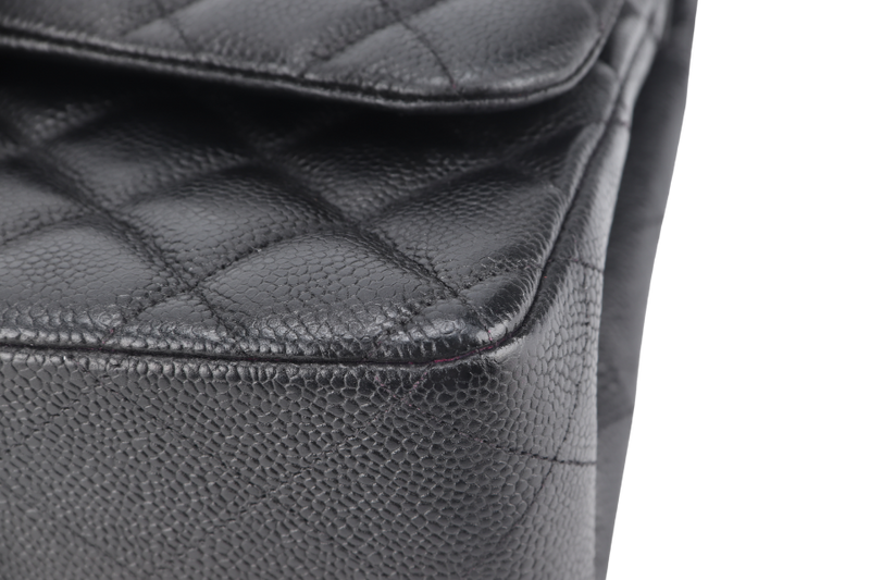 CHANEL CLASSIC DOUBLE FLAP BAG JUMBO BLACK CAVIAR SILVER HARDWARE (1803xxxx) NO DUST COVER