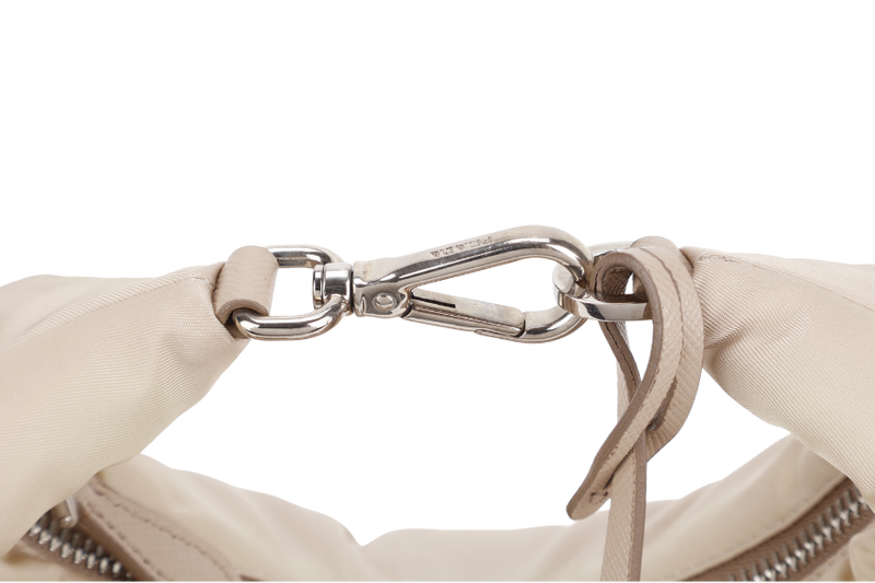 PRADA 1BH172 SAFFIANO BEIGE CHAIN SHOULDER BAG SILVER HARDWARE WITH CARD AND DUST COVER