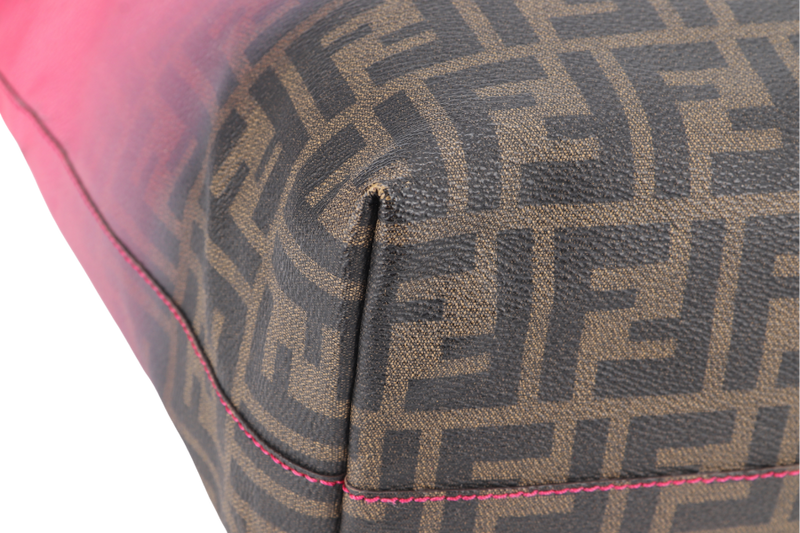 FENDI 8BH185 ZUCCA SHOPPING BAG PINK CALF LEATHER GOLD HARDWARE WITH DUST BAG
