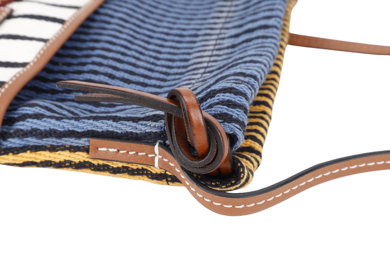 LOEWE PAULA'S IBIZA STRIPE PATCH DRAWSTRING BAG BROWN LEATHER TRIM WITH DUST COVER