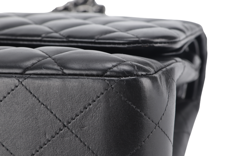 CHANEL CLASSIC FLAP JUMBO BLACK LAMBSKIN SILVER HARDWARE (1879xxxx) NO CARD, WITH DUST COVER AND BOX