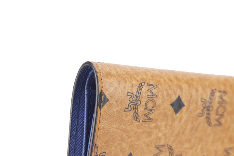 MCM AREN BI FOLD WALLET BROWN-BLUE LEATHER SILVER HARDWARE WITH DUST COVER AND BOX