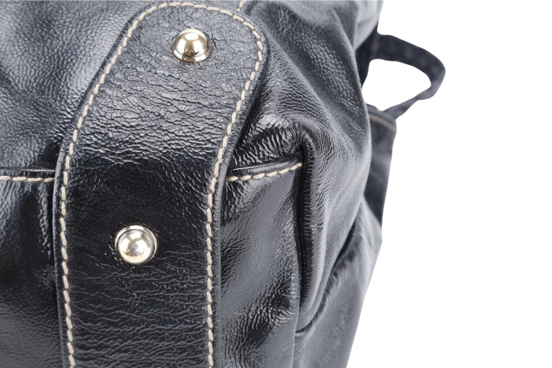 GUCCI PATENT LEATHER PEIHAM BLACK HOBO BAG WITH DUST COVER