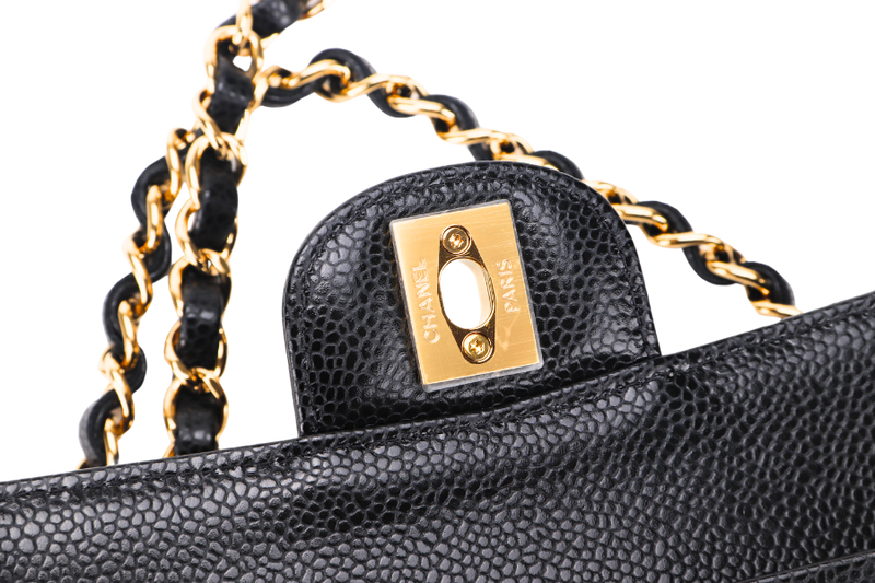 CHANEL CLASSIC FLAP (A047xxxx) MEDIUM BLACK CAVIAR GOLD HARDWARE, WITH DUST COVER & BOX