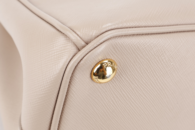PRADA GALLERIA MEDIUM BEIGE SAFFIANO LEATHER GOLD HARDWARE WITH STRAPS AND DUST COVER