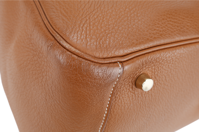 HERMES LINDY 34 STAMP K SQUARE (YEAR 2007) GOLD CLEMENCE LEATHER GOLD HARDWARE WITH DUST COVER