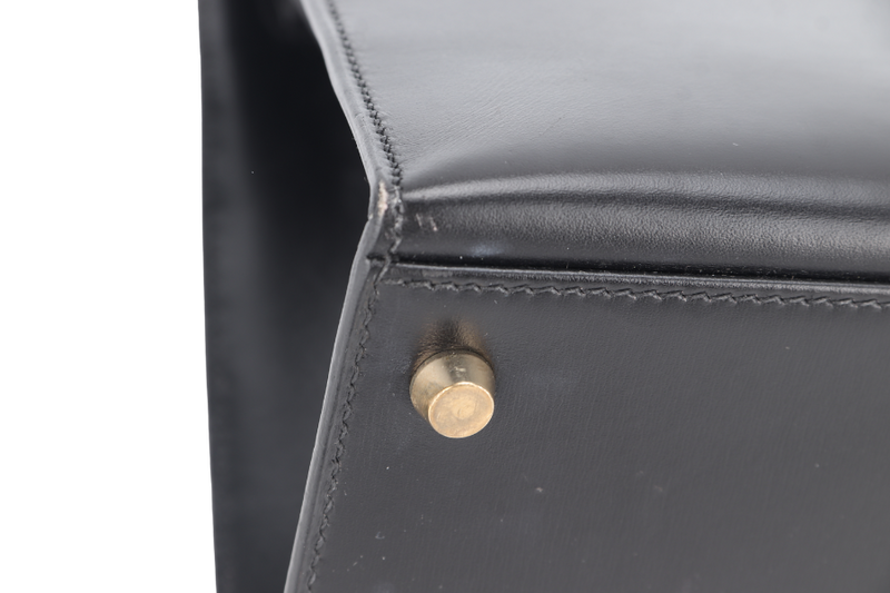 HERMES KELLY 32 SELLIER STAMP E (YEAR 2001) BLACK BOX LEATHER GOLD HARDWARE WITH KEYS, STRAPS AND DUST COVER (NO LOCK)