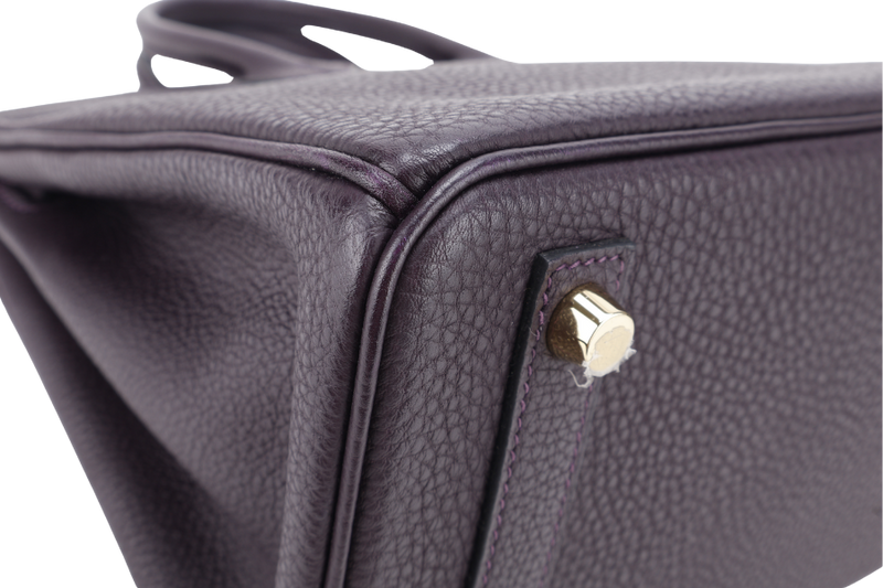 HERMES BIRKIN 25 STAMP T (YEAR 2015) RAISIN COLOR TOGO LEATHER GOLD HARDWARE WITH KEYS, LOCK AND DUST COVER