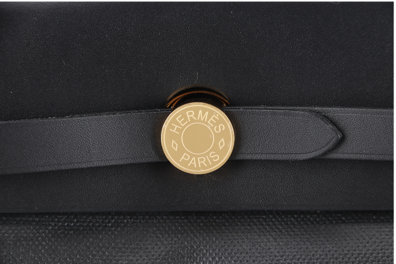 HERMES HERBAG 31CM BLACK TOILE H BERLINE COATED CANVAS GOLD HARDWARE STAMP W (2024) WITH KEYS&LOCK, DUST COVER AND BOX