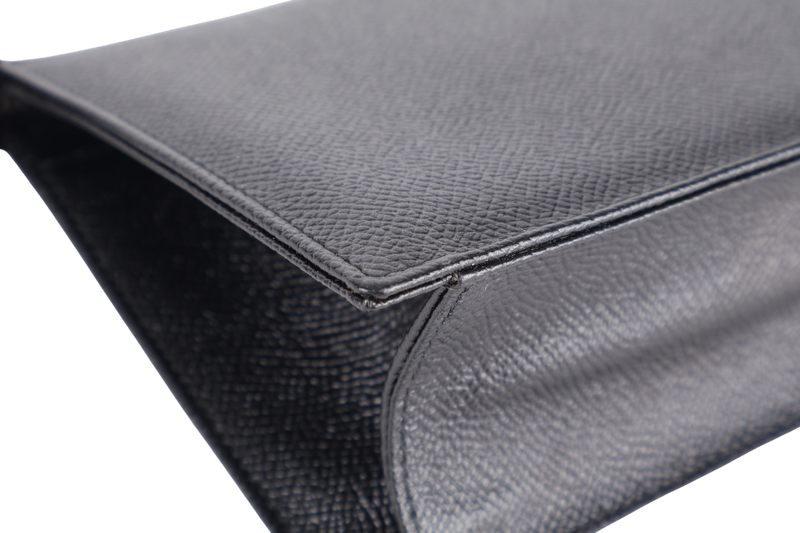 BVLGARI SMALL ZIP POUCH BLACK LEATHER SILVER HARDWARE WITH BOX