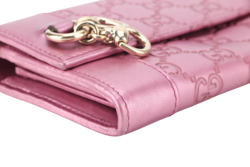 GUCCI GUCCISIMA HEART CHARM PINK LEATHER LONG WALLET GOLD HARDWARE WITH DUST COVER