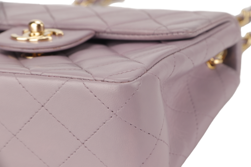 CHANEL VINTAGE CLASSIC FLAP MINI SQUARE (795xxxx) LILAC LAMBSKIN GOLD HARDWARE WITH CARD AND DUST COVER