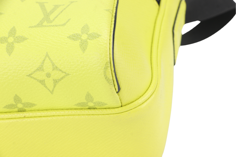LOUIS VUITTON MONOGRAM TAIGARAMA OUTDOOR NEON YELLOW WITH STRAPS, DUST COVER AND BOX