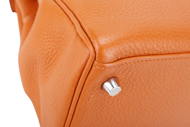 HERMES KELLY 28 RETOURNE ORANGE CLEMENCE LEATHER SILVER HARDWARE STAMP X (YEAR 2016) WITH LONG STRAP, LOCK&KEYS , DUST COVER, RAINCOAT AND BOX