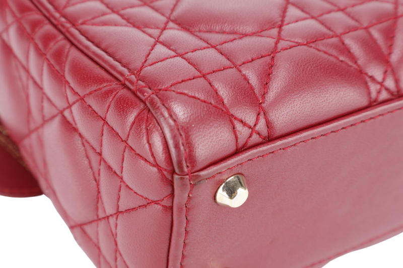 CHRISTIAN DIOR LADY DIOR MINI MAROON GOLD HARDWARE WITH CARD, DUST COVER AND BOX
