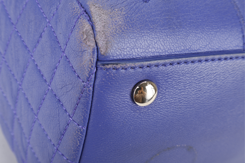 VERSACE PURPLE QUILTED LEATHER ELETTRA VANITAS TOTE GOLD HARDWARE WITH DUST COVER