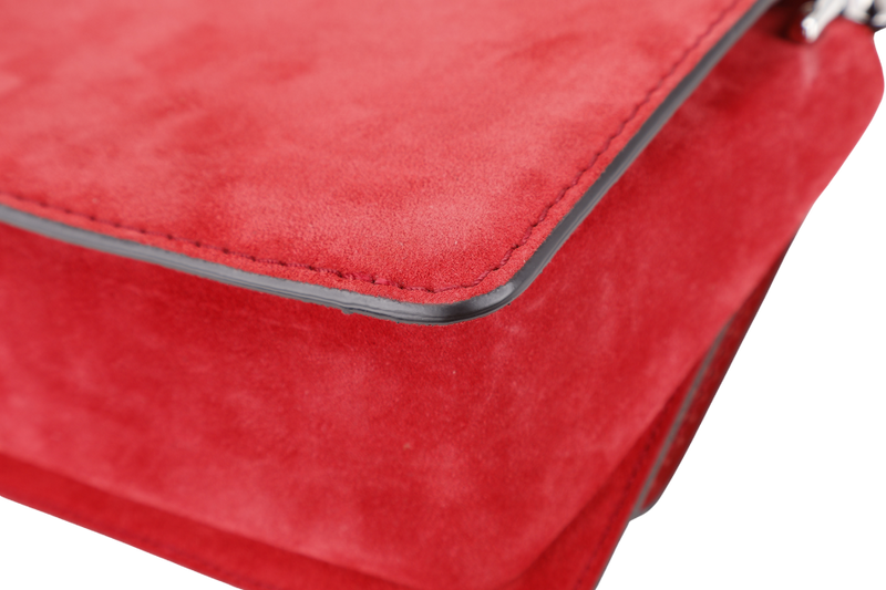 TODS AMU PATTINA TRACOLLA MINI RED SUEDE SHOULDER BAG SILVER HARDWARE WITH STRAPS AND DUST COVER