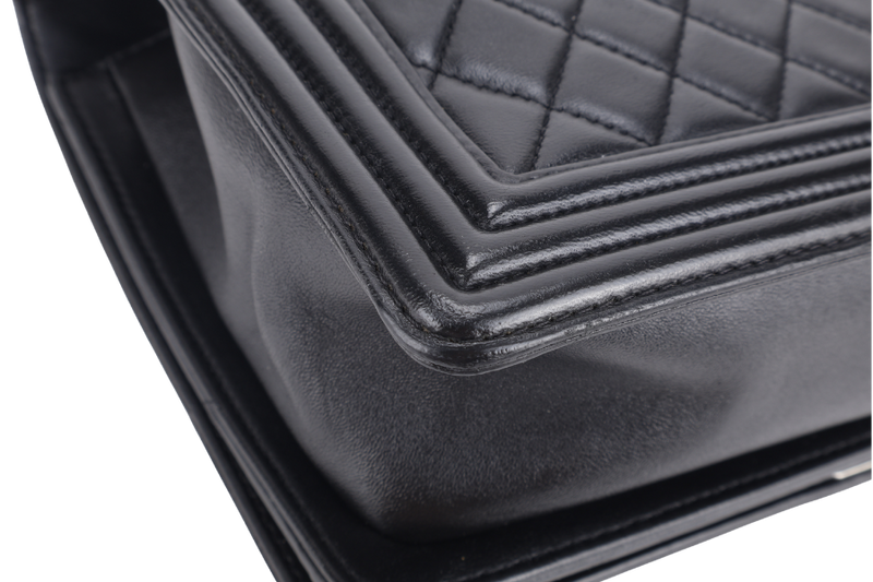 CHANEL LEBOY NEW MEDIUM BLACK LAMBSKIN LEATHER SILVER HARDWARE (2310xxxx) WITH DUST COVER AND BOX