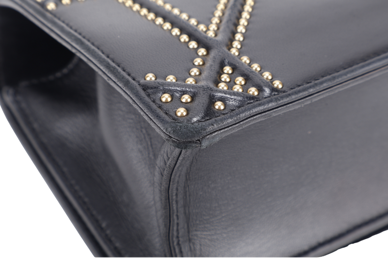CHRISTIAN DIOR DIORAMA STUDDED BLACK LAMBSKIN GOLD HARDWARE (09-BO-0197) WITH DUST COVER AND CARD