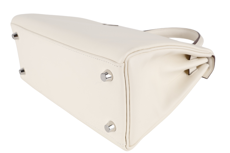 HERMES KELLY 25 IN AND OUT NATA COLOR SWIFT LEATHER SILVER HARDWARE STAMP Z (YEAR 2021) WITH STRAPS, KEYS, LOCK, DUST COVER AND BOX