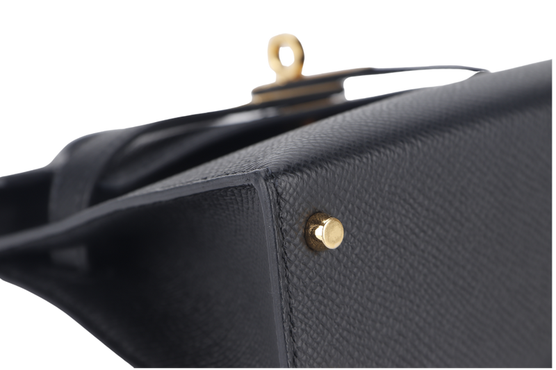 HERMES MINI KELLY (STAMP B) BLACK EPSOM GOLD HARDWARE WITH STRAP, DUST COVER AND BOX