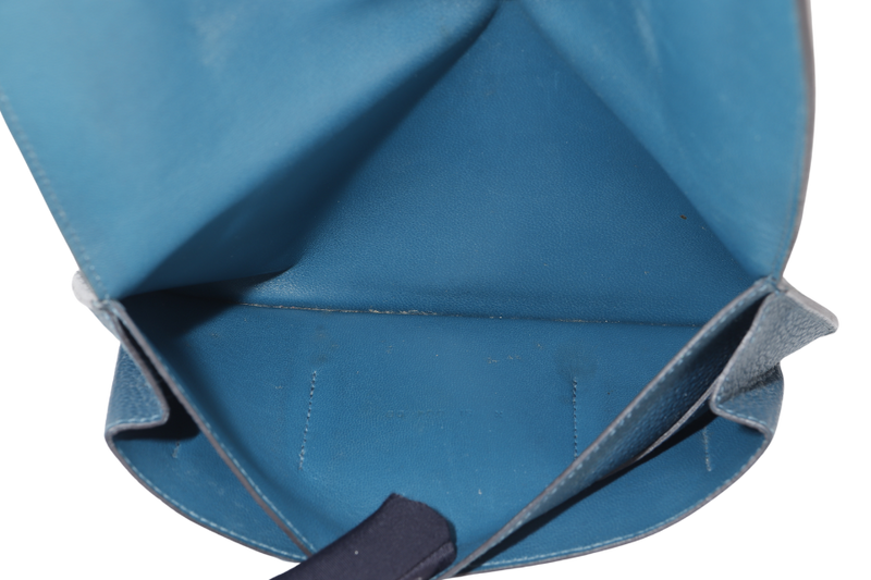 HERMES DONGON DUO WALLET (STAMP X) YEAR 2016 BLUE TOGO LEATHER PALLADIUM HARDWARE NO DUST COVER & BOX