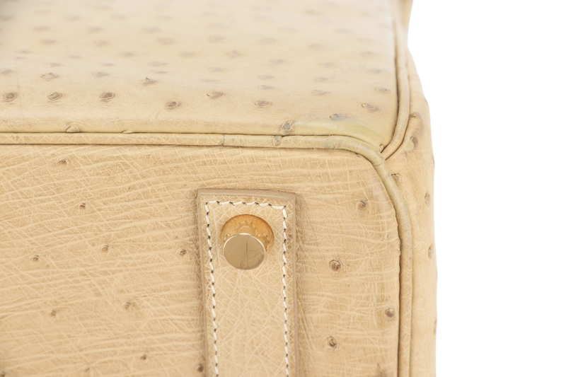 HERMES BIRKIN HAC 32 OSTRICH PARCHEMIN GOLD HARDWARE STAMP C (YEAR 1999) WITH KEYS, LOCK AND DUST COVER