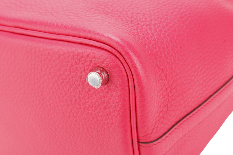 HERMES PICOTIN 18 ROSE TEXAS COLOR CLEMENCE LEATHER STAMP A (2017) SILVER HARDWARE WITH LOCK & KEYS AND DUST COVER