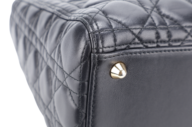 CHRISTIAN DIOR LADY DIOR LARGE BLACK LAMBSKIN (18-MA-0114) GOLD HARDWARE WITH STRAPS, NO DUST COVER