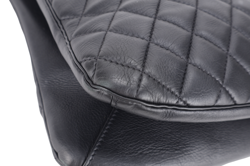 CHANEL QUILTED BLACK TOP HANDLE BAG (2194xxxx) RUTHENIUM HARDWARE WITH CARD AND DUST COVER