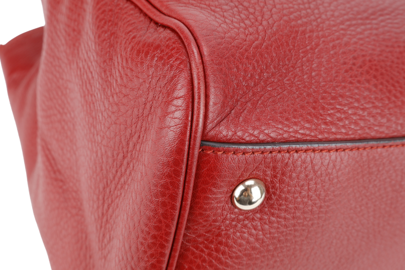 GUCCI RED LARGE BAMBOO SHOPPER LEATHER TOTE BAG GOLD HARDWARE WITH DUST COVER