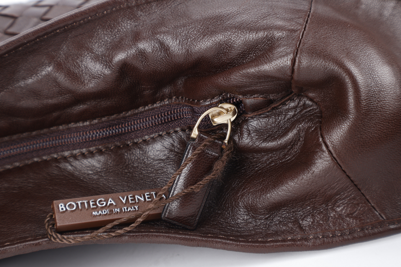 BOTTEGA VENETA INTRECCIATO SHOULDER BAG BROWN LEATHER SILVER HARDWARE NO DUST COVER