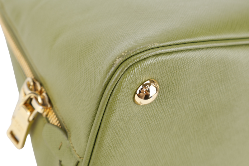 PRADA LIME GREEN SAFFIANO LUX LEATHER (BL0837) PROMENADE SATCHEL GOLD HARDWARE WITH STRAPS ,CARD AND DUST COVER