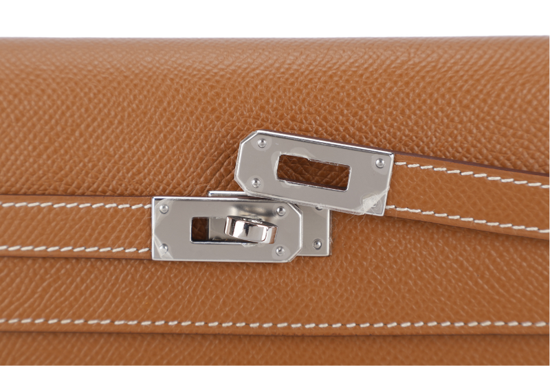 HERMES KELLY WALLET GOLD EPSOM LEATHER SILVER HARDWARE STAMP D (YEAR 2019) NO DUST COVER WITH BOX