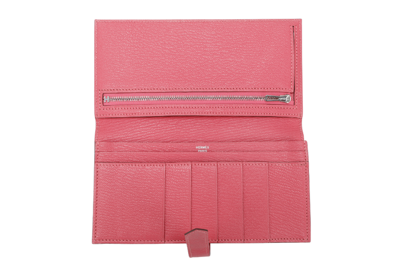 HERMES BEARN WALLET ROUGE PIMENT STAMP X (YEAR 2016) CHEVRE LEATHER SILVER HARDWARE WITH BOX NO DUST COVER