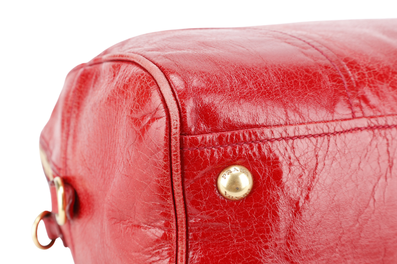PRADA RED VITELLO SHINE LEATHER (BL0822) ZIP TOTE BAG WITH STRAPS, CARD, KEYS&LOCK AND DUST COVER