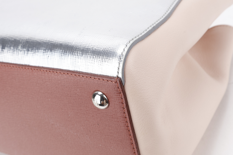 FENDI 8BH253-V0D 2 JOURS (148-2566) PINK & SILVER SAFFIANO LEATHER SILVER HARDWARE WITH DUST COVER