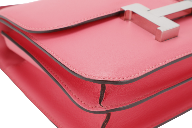 HERMES CONSTANCE 18 STAMP A (YEAR 2017) ROSE AZALEE SWIFT LEATHER SILVER HARDWARE WITH DUST COVER