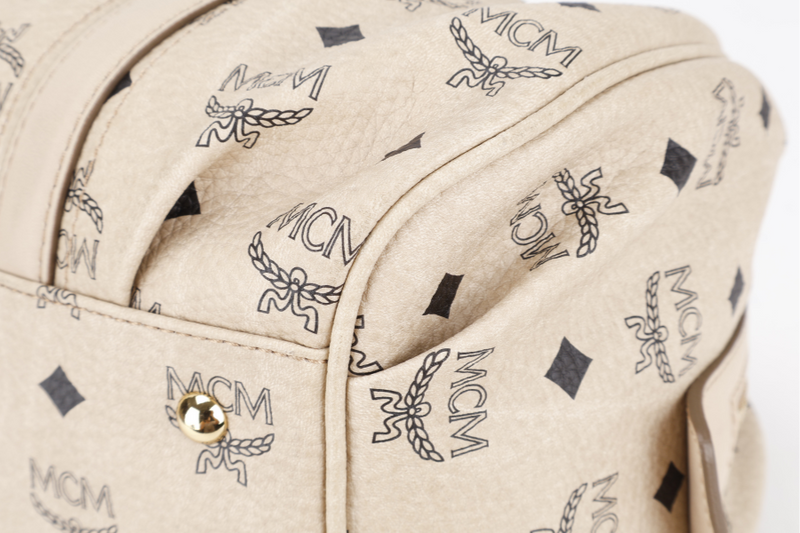 MCM BOSTON LIGHT BEIGE MONOGRAM CANVAS GOLD HARDWARE WITH KEYS, LOCK AND DUST COVER