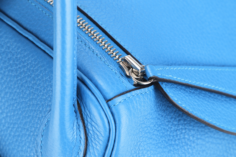 HERMES LINDY 30 (STAMP A) BLUE ZANZIBAR CLEMENCE LEATHER SILVER HARDWARE, WITH DUST COVER & BOX