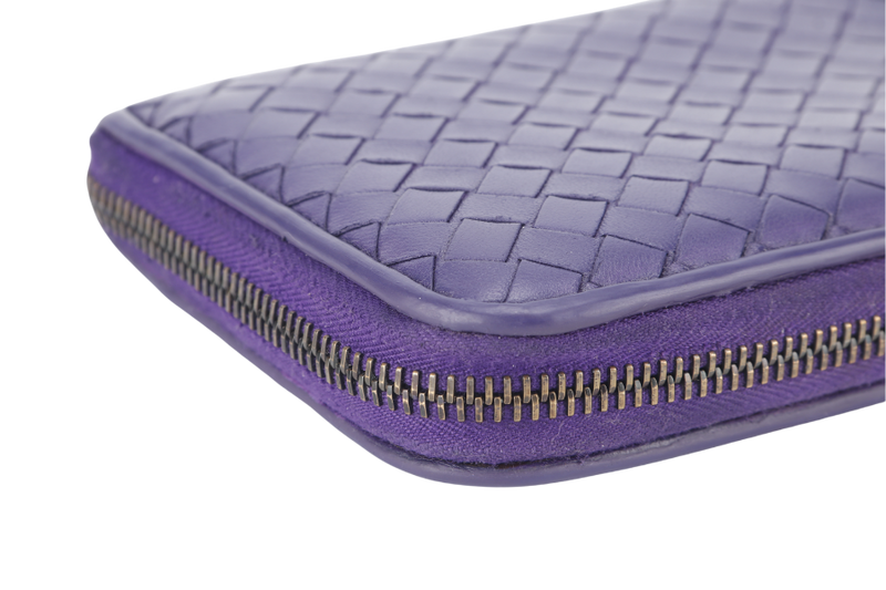BOTTEGA VENETA LONG WALLET INTRECCIATO PURPLE LEATHER WITH DUST COVER AND BOX