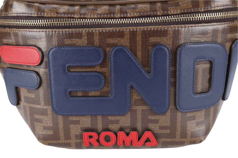 FENDI x FILA MONOGRAM ZUCCA BUMBAG BLUE, RED FONT WITH DUST COVER