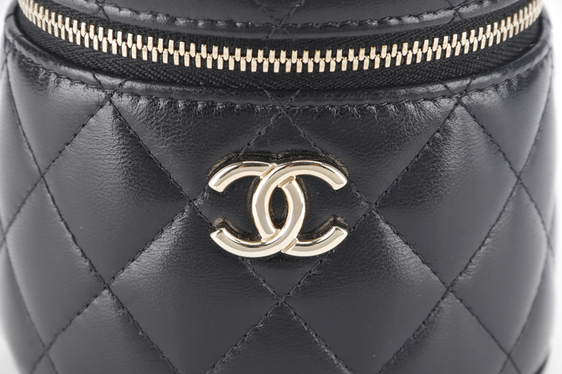 CHANEL 22S VANITY MINI TOP HANDLE BLACK LAMBSKIN GOLD HARDWARE (3209xxxx) WITH CARD, DUST COVER AND BOX