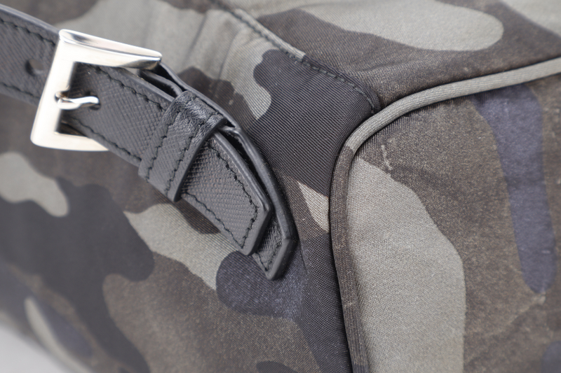 PRADA BZ0032 TESSUTO CAMOUFLAGE PATTERN GREEN BACKPACK WITH SILVER HARDWARE WITH CARD, NO DUST COVER