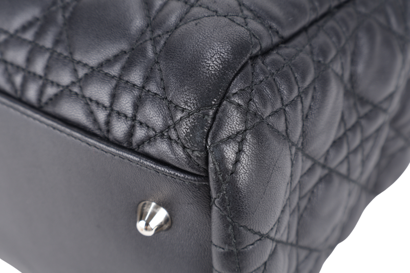 CHRISTIAN DIOR CANNAGE SHOPPING TOTE LARGE BLACK LAMBSKIN SILVER HARDWARE WITH DUST COVER